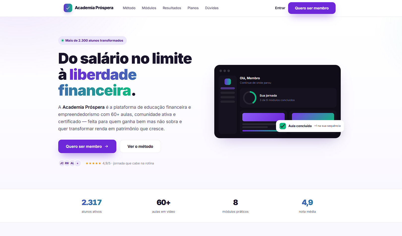 Modelo de área de membros da Sturm Agency, com conteúdo organizado por trilha