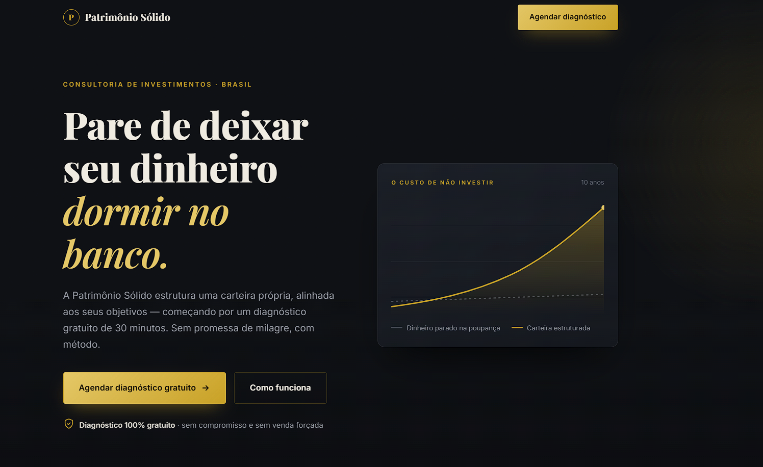 Modelo de landing page premium da Sturm Agency, sem menu e com um único objetivo