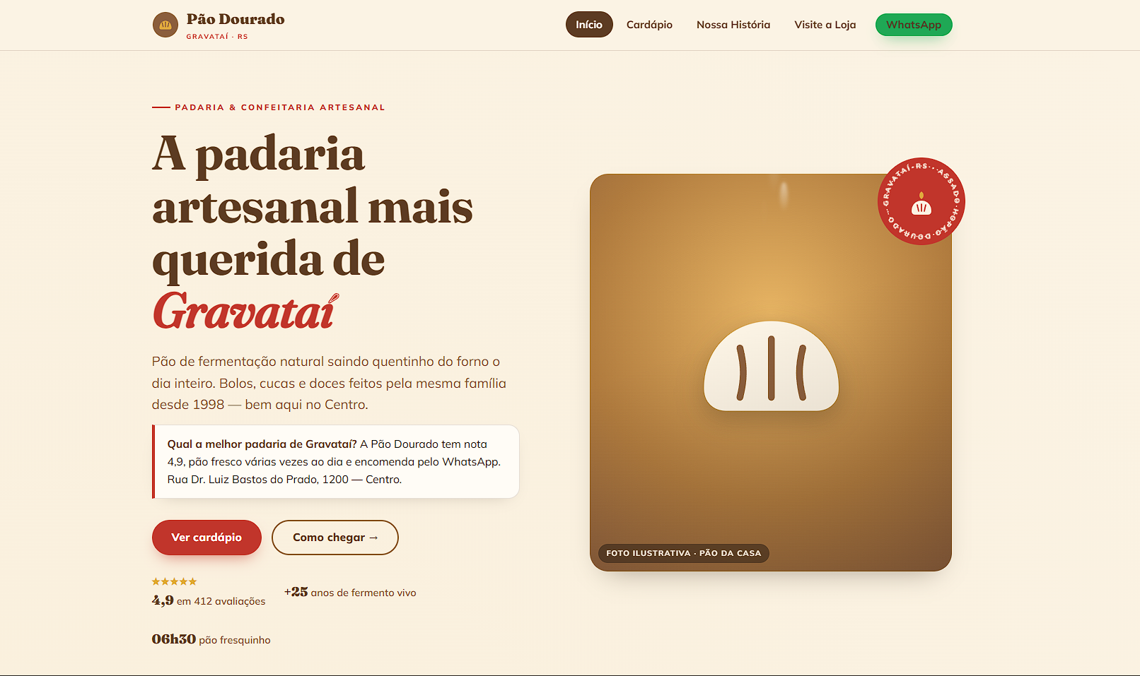 Modelo de site para empresa local da Sturm Agency, com região atendida e contato em destaque